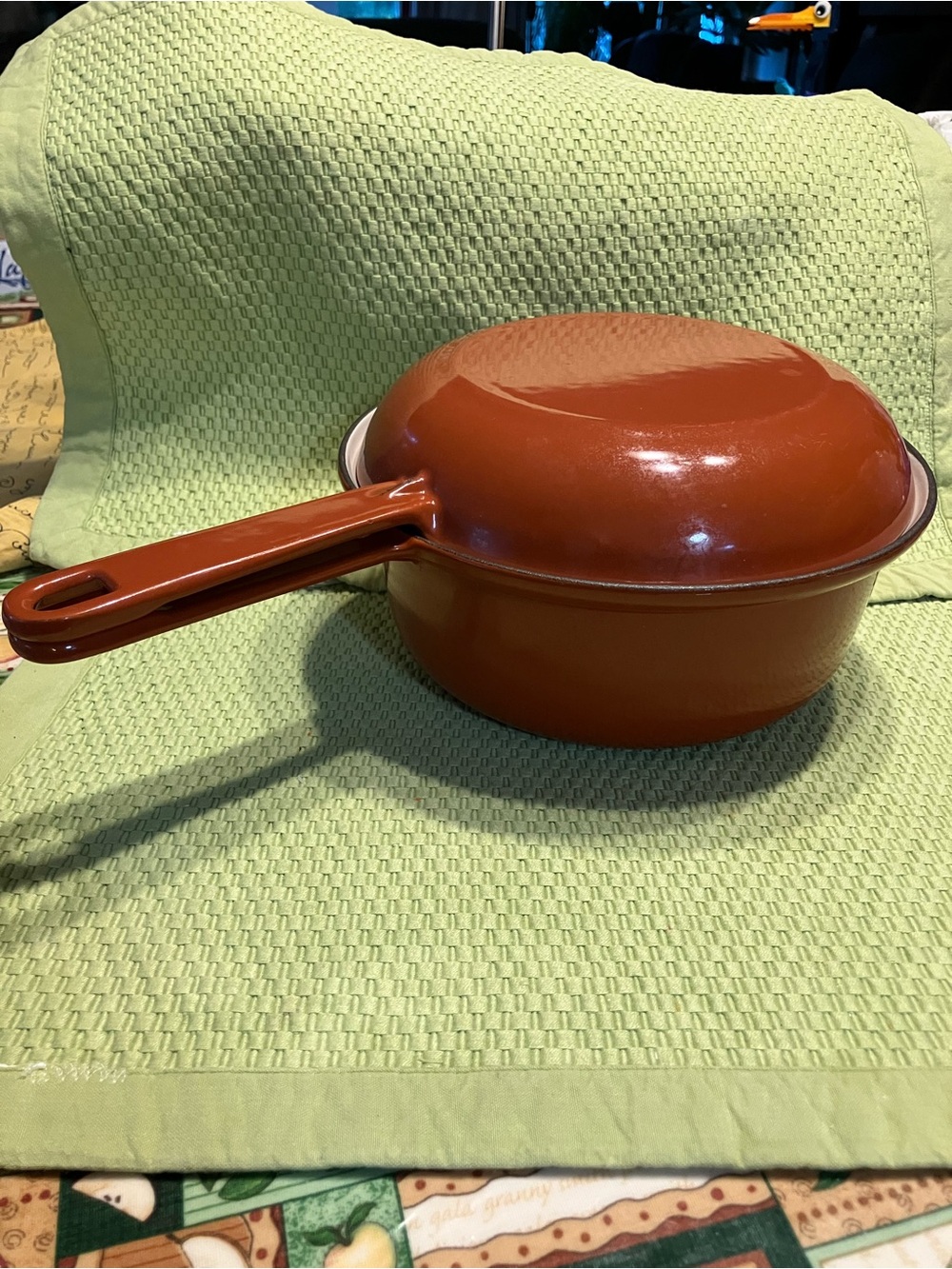 vintage Cousances/ Le Creuset #22 enamel cast iron pan set of 2